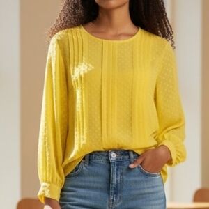 Ava & Viv Sulphur Yellow Pintucked Blouse, 1X/14W